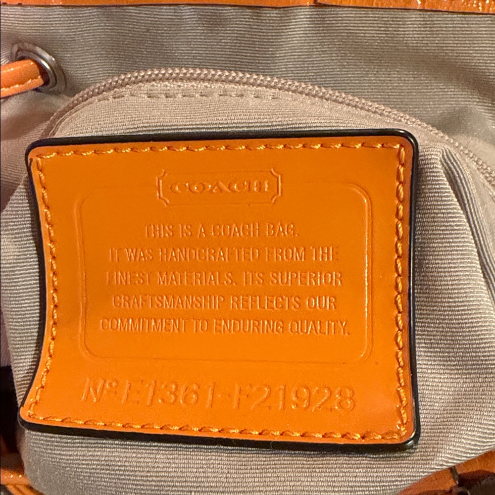 Coach signature fabric backpack w/orange patent leather trim Great condition! - Picture 7 of 9